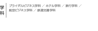 ブライダルビジネス学科 ／ ホテル学科 ／ 旅行学科 ／航空ビジネス学科 ／ 鉄道交通学科